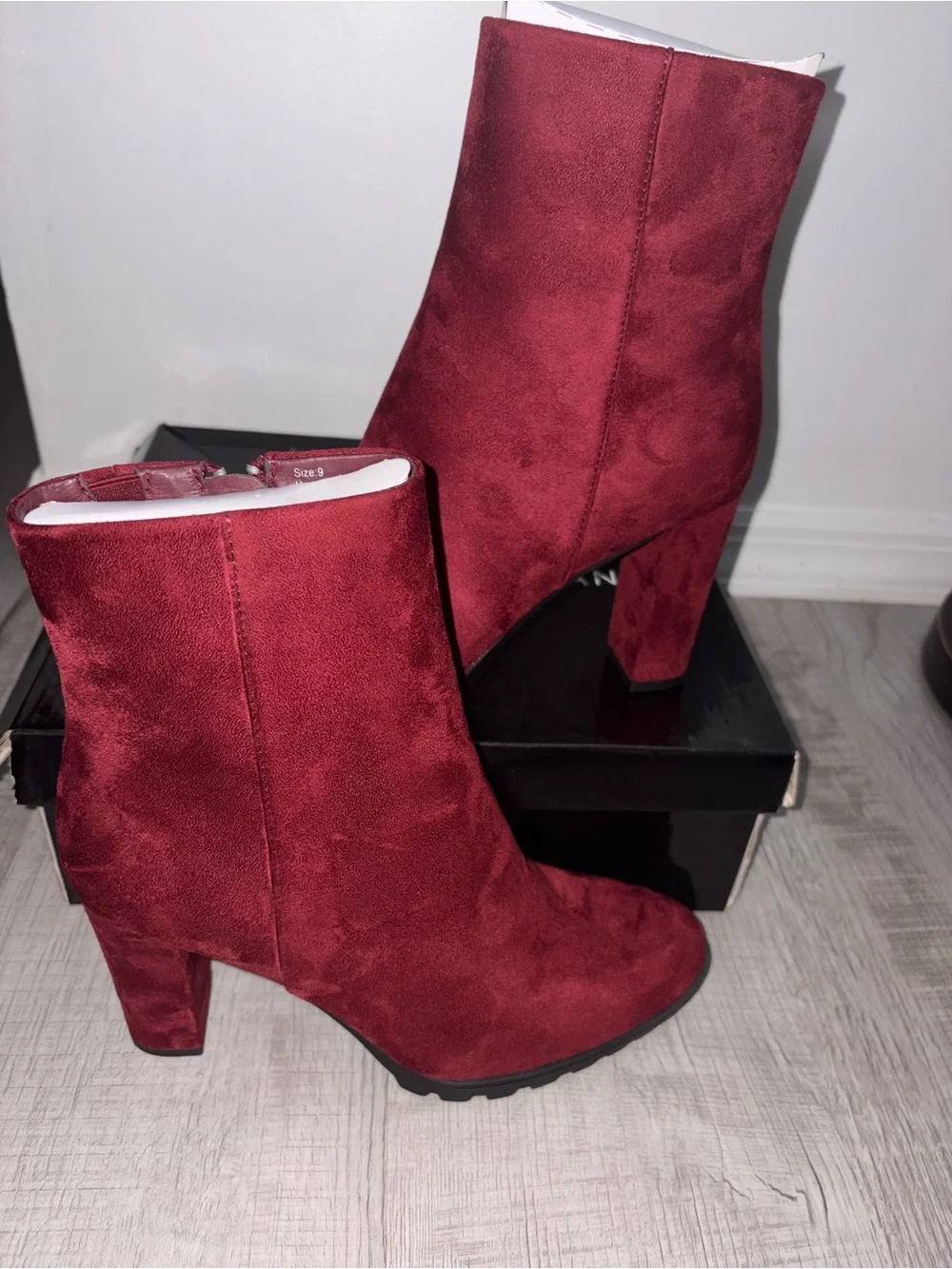 New York & Company Women's Burgundy Suede Block Heel Ankle Booties